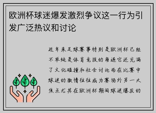 欧洲杯球迷爆发激烈争议这一行为引发广泛热议和讨论