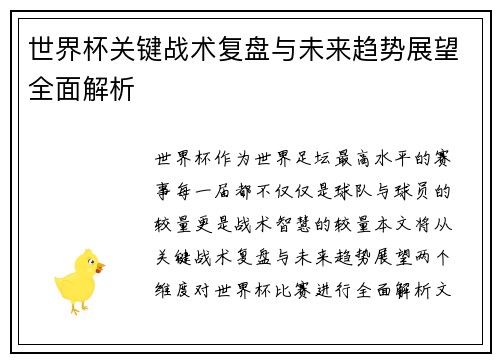 世界杯关键战术复盘与未来趋势展望全面解析